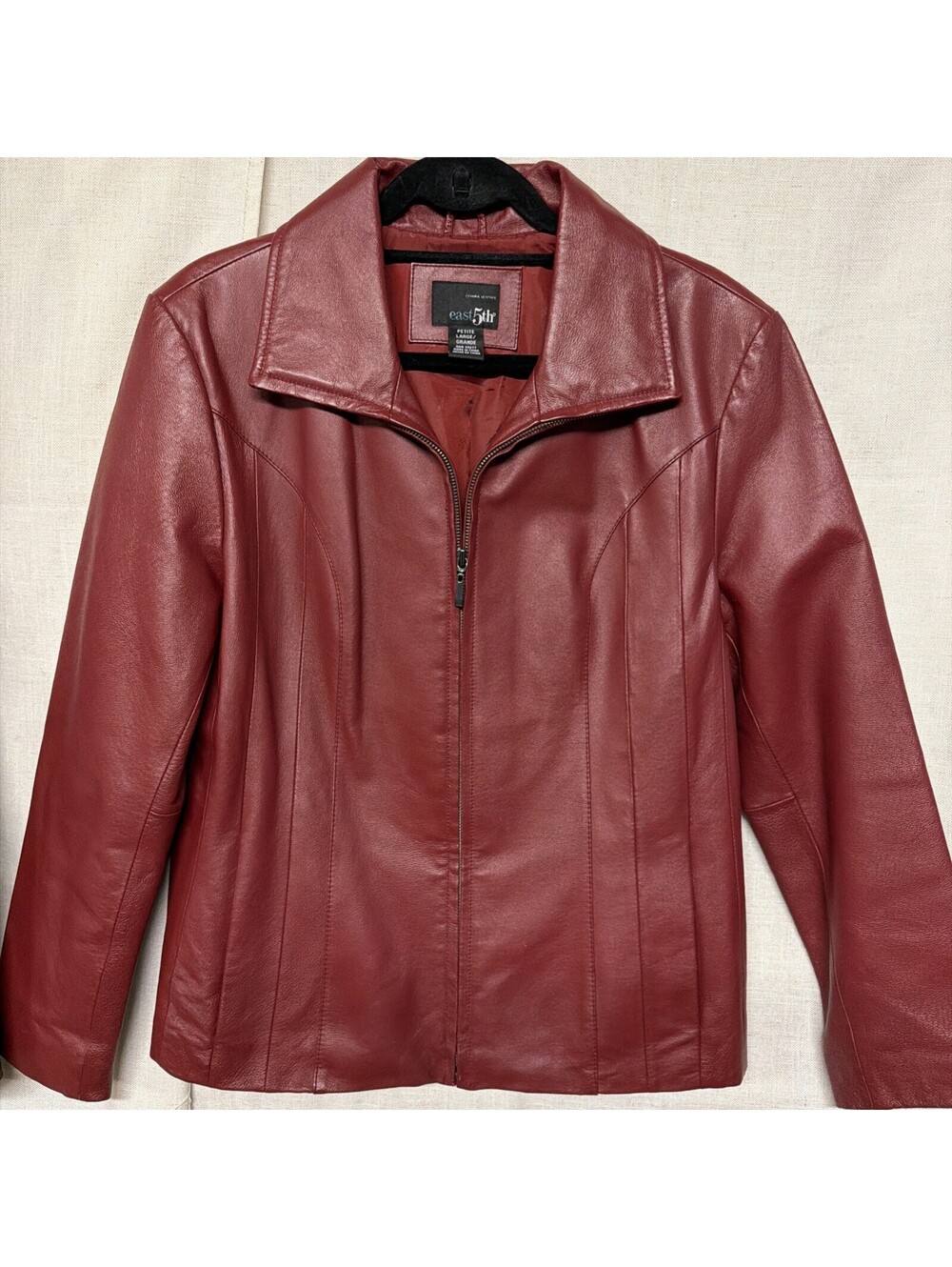 East 5th Womens Maroon Genuine Leather Full-Zip Jacket Size PL